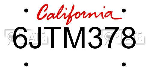 6JTM378 California License Plate