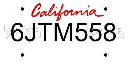 6JTM558 California License Plate