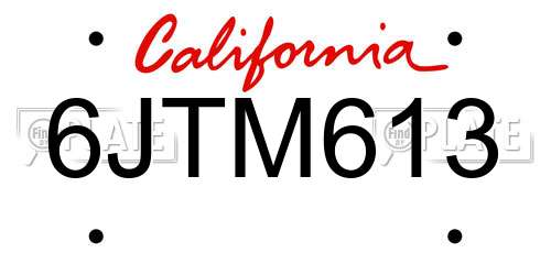 6JTM613 California License Plate