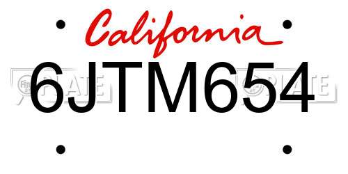 6JTM654 California License Plate