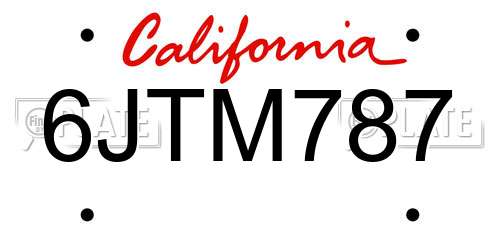 6JTM787 California License Plate