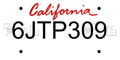 6JTP309 California License Plate