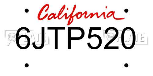 6JTP520 California License Plate