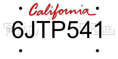 6JTP541 California License Plate