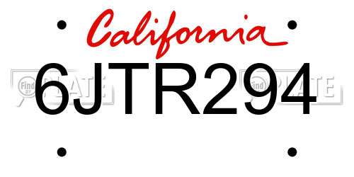 6JTR294 California License Plate
