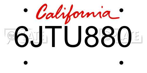 6JTU880 California License Plate