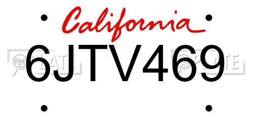6JTV469 California License Plate