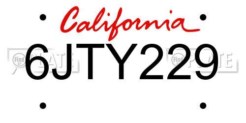 6JTY229 California License Plate