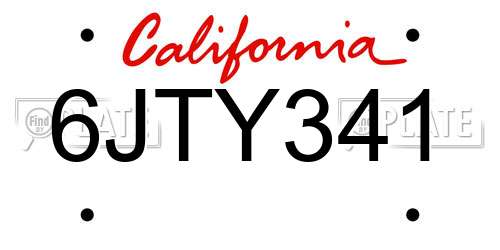 6JTY341 California License Plate