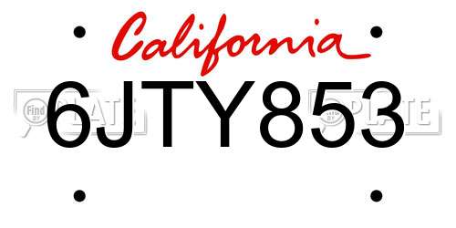 6JTY853 California License Plate