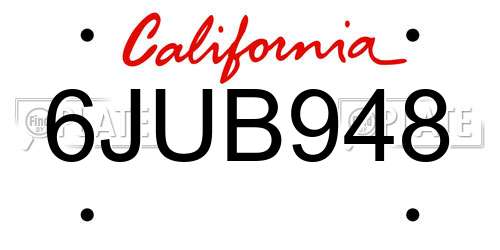 6JUB948 California License Plate