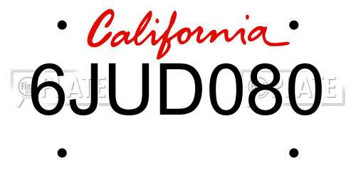 6JUD080 California License Plate