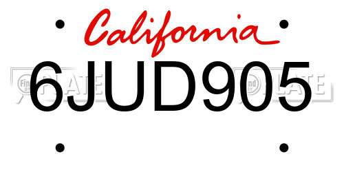 6JUD905 California License Plate