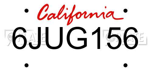 6JUG156 California License Plate