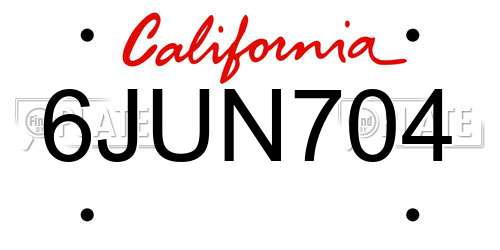 6JUN704 California License Plate