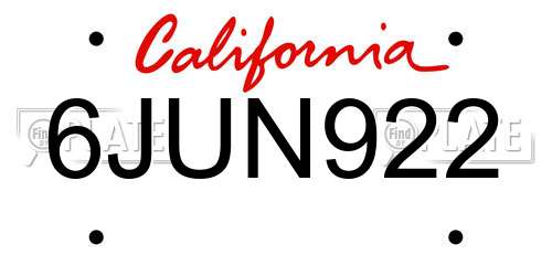 6JUN922 California License Plate