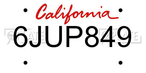 6JUP849 California License Plate