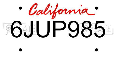 6JUP985 California License Plate