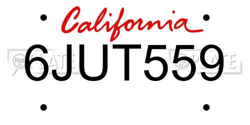 6JUT559 California License Plate