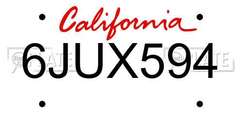 6JUX594 California License Plate