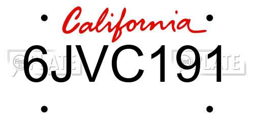 6JVC191 California License Plate