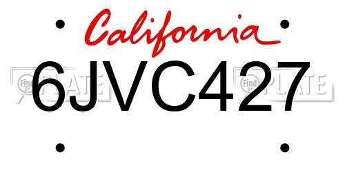 6JVC427 California License Plate