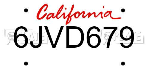 6JVD679 California License Plate