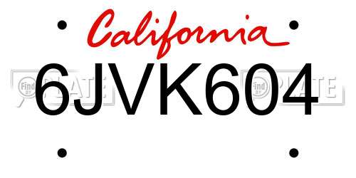 6JVK604 California License Plate