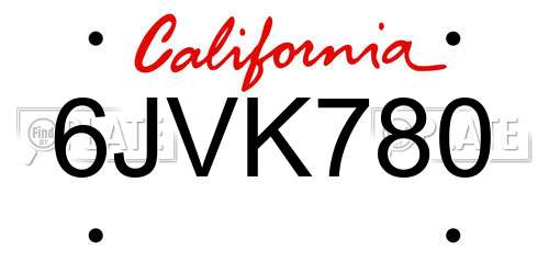 6JVK780 California License Plate