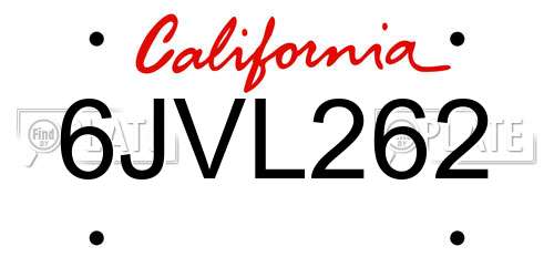 6JVL262 California License Plate