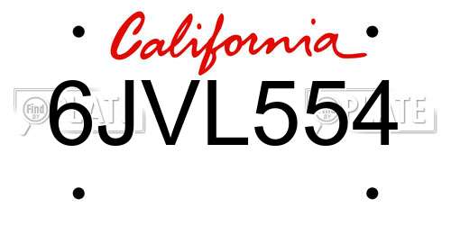6JVL554 California License Plate