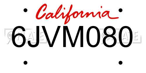 6JVM080 California License Plate