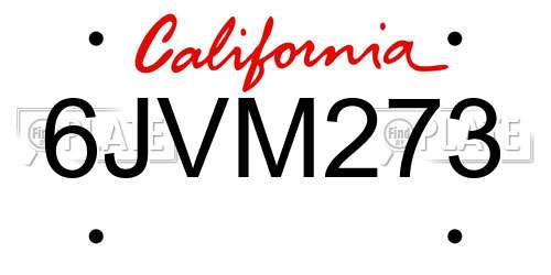 6JVM273 California License Plate