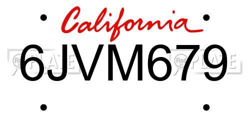 6JVM679 California License Plate