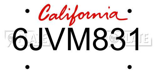 6JVM831 California License Plate