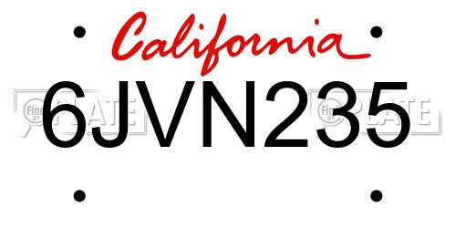 6JVN235 California License Plate