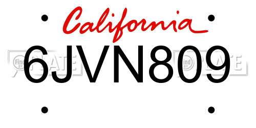 6JVN809 California License Plate