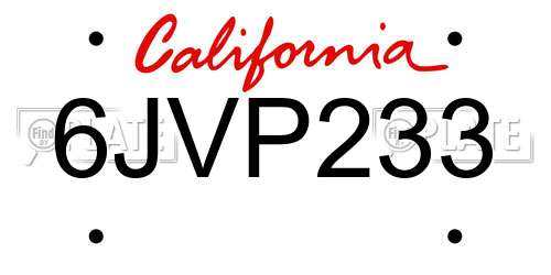 6JVP233 California License Plate