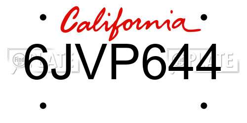6JVP644 California License Plate