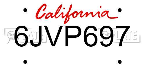 6JVP697 California License Plate