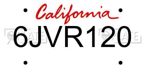 6JVR120 California License Plate