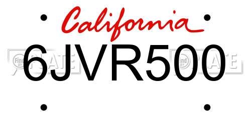 6JVR500 California License Plate