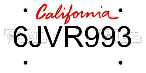 6JVR993 California License Plate