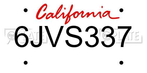 6JVS337 California License Plate