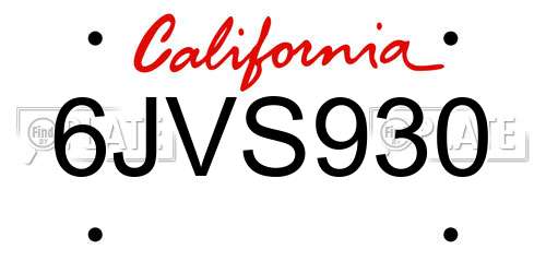 6JVS930 California License Plate