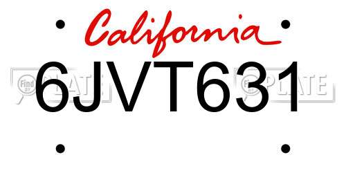 6JVT631 California License Plate