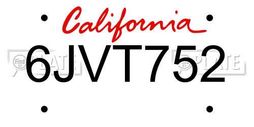 6JVT752 California License Plate