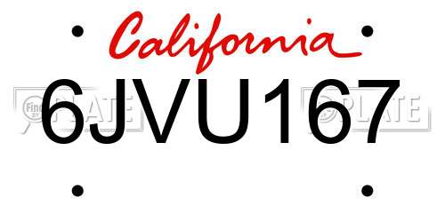 6JVU167 California License Plate