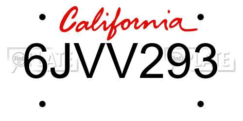 6JVV293 California License Plate