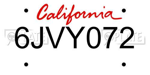 6JVY072 California License Plate